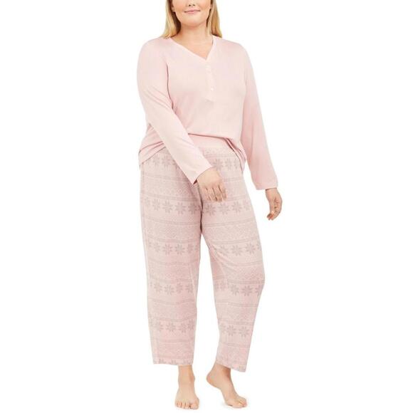 Charter Club Womens Plus Size Henley Top & Printed Pants Pajama Set Size 2X - Picture 1 of 2